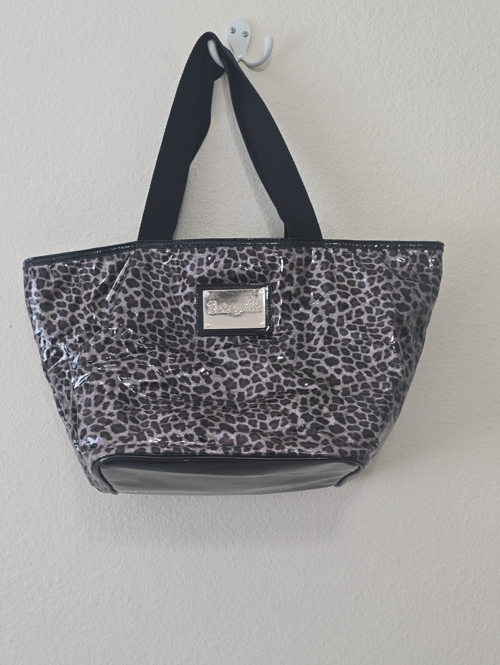 Betsey Johnson Black and Gray Leopard Vinyl Tote